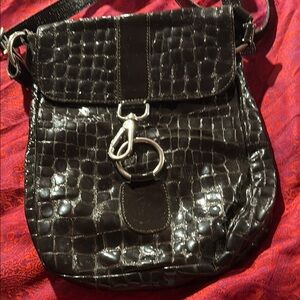 Elegant Black Crocodile-Embossed Shoulder Bag- the trend made in Italy